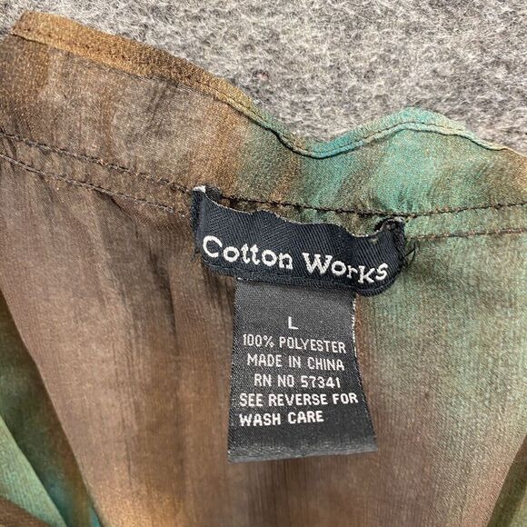 Cotton Works Blouse Women L Large Blue Colorblock V-Neck Tasseled Short Sleeve - Picture 5 of 8